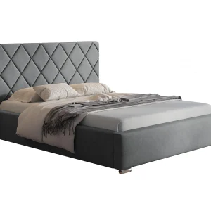 Emporius bed met opbergruimte 160×200 Aron – tweepersoonsbed, lattenbodem, bedlade, gestoffeerd bed 160×200 – Gris clair (Jasmine 90)