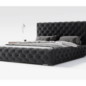 Emporius bed 180×200 Paris – bed met opbergruimte, gestoffeerd bed met lattenbodem – fluwelen Zwart (Magic Velvet 2219)