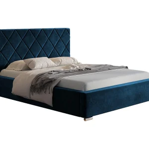 Emporius bed met opbergruimte 160×200 Aron – tweepersoonsbed, lattenbodem, bedlade, gestoffeerd bed 160×200 – Blau (Monolith 77)