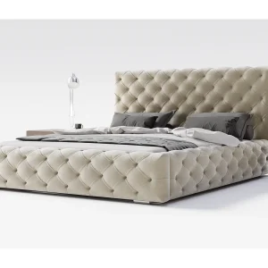 Emporius bed 200×200 Paris – bed met opbergruimte, gestoffeerd bed met lattenbodem – fluwelen Beige (Magic Velvet 2201)