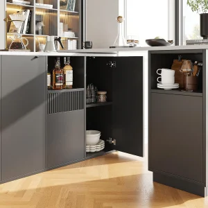 Dressoir、Draaibare barkast – met multifunctionele opbergruimte – MDF – Zwart Dressoir、Draaibare barkast – met multifunctionele opbergruimte – MDF – Zwart