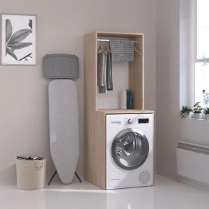 Wasmeubel voor wasmachine met kledingstang – L65 x H184 cm – ERKANO Wasmeubel voor wasmachine met kledingstang – L65 x H184 cm – ERKANO