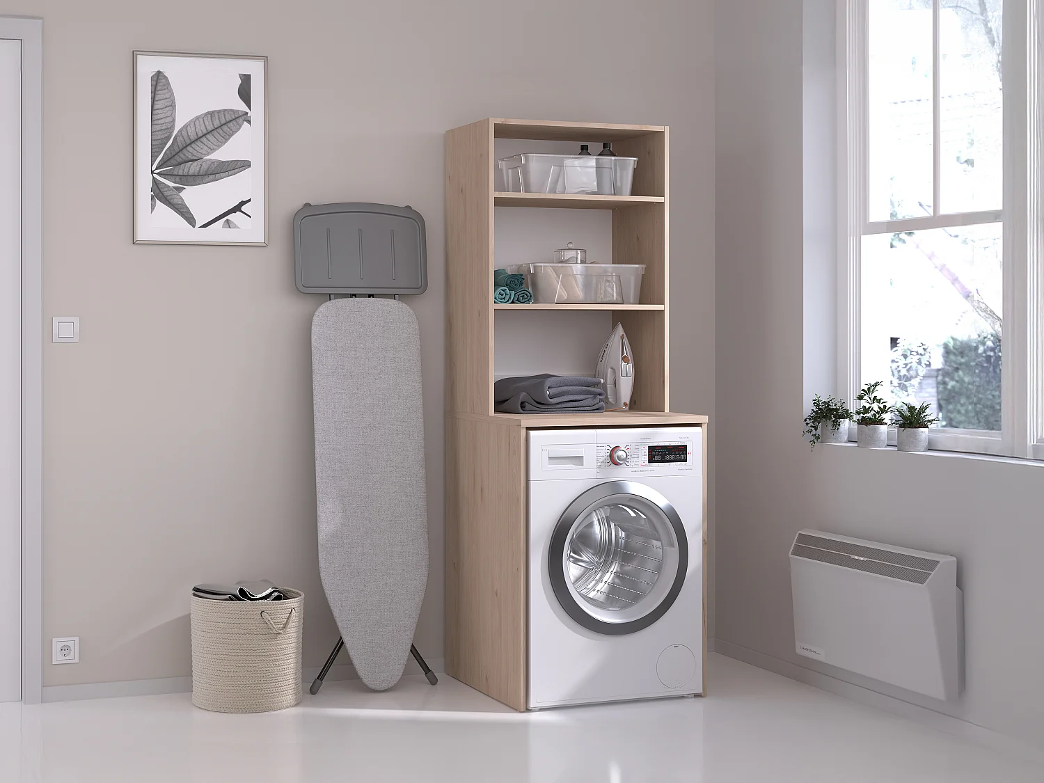 Wasmeubel voor wasmachine en 2 planken - L65 x H184 cm - ERKANO