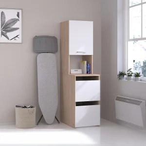 Opbergruimte voor badkamer met 3 deurtjes en 4 planken – L47 x H184 cm – ERKANO Opbergruimte voor badkamer met 3 deurtjes en 4 planken – L47 x H184 cm – ERKANO