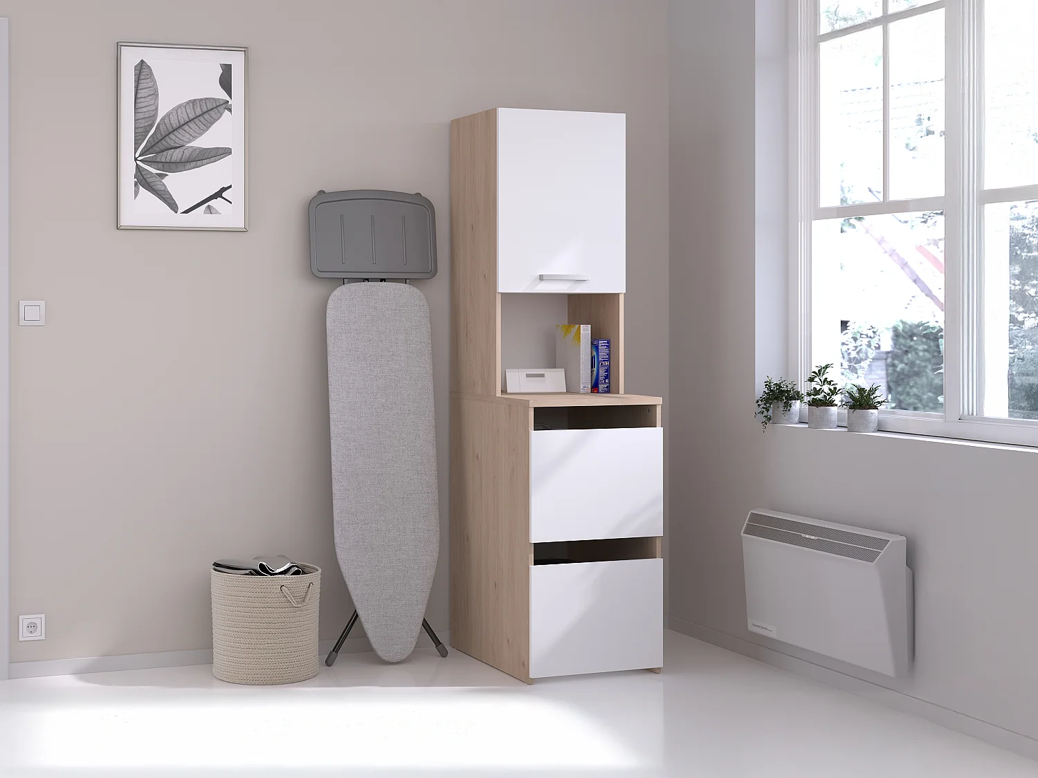 Opbergruimte voor badkamer met 3 deurtjes en 4 planken - L47 x H184 cm - ERKANO