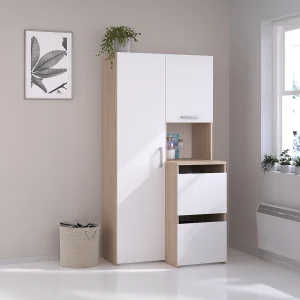 Opbergruimte voor badkamer met 3 deurtjes en 1 opbergkolom – L92 x H184 cm – ERKANO Opbergruimte voor badkamer met 3 deurtjes en 1 opbergkolom – L92 x H184 cm – ERKANO