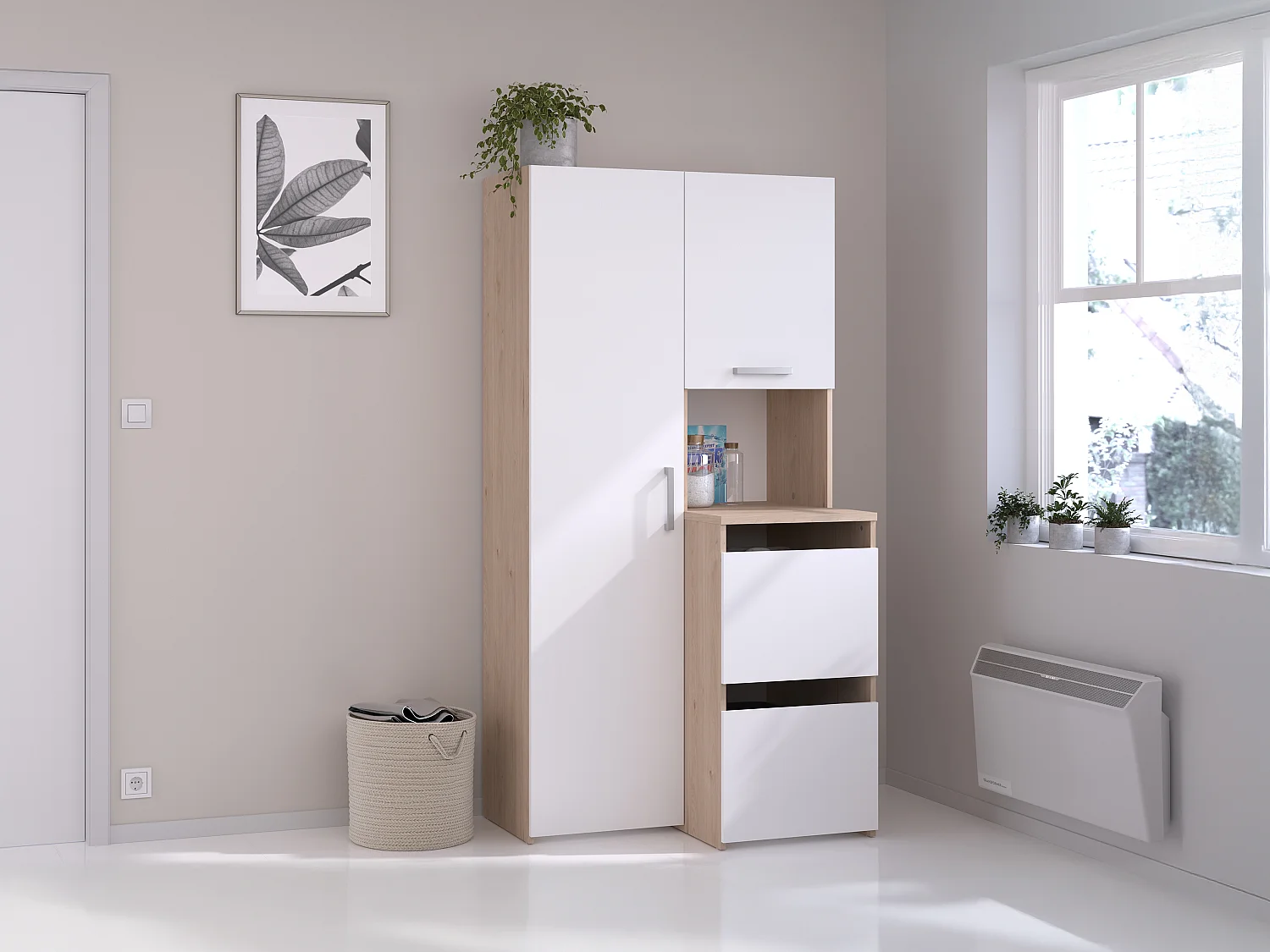 Opbergruimte voor badkamer met 3 deurtjes en 1 opbergkolom - L92 x H184 cm - ERKANO