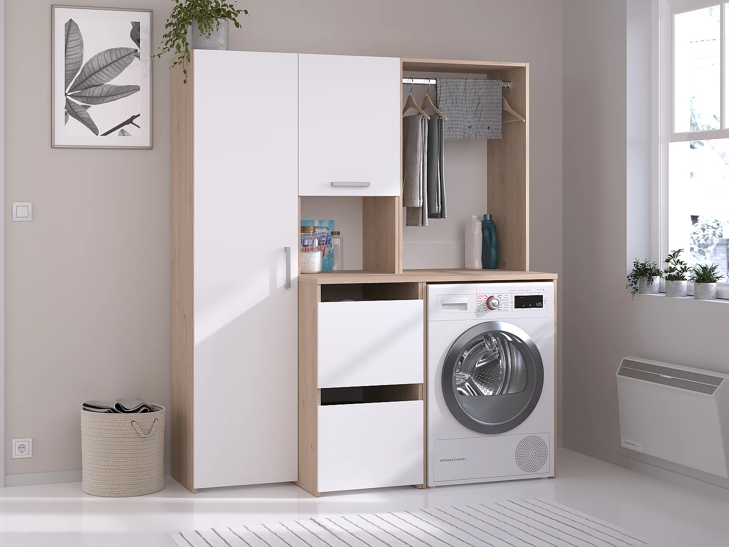 Machinemeubel met opbergruimte - Lichte houtlook - L157 x H184 cm - ERKANO