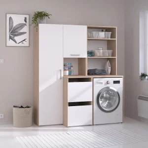 Machinemeubel met opbergruimte – Lichte houtlook en wit – L156 x H184 cm – ERKANO Machinemeubel met opbergruimte – Lichte houtlook en wit – L156 x H184 cm – ERKANO