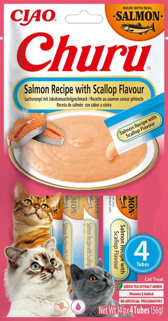 Ciao kattensnack Churu zalm met garnaal 14 g 4 stuks