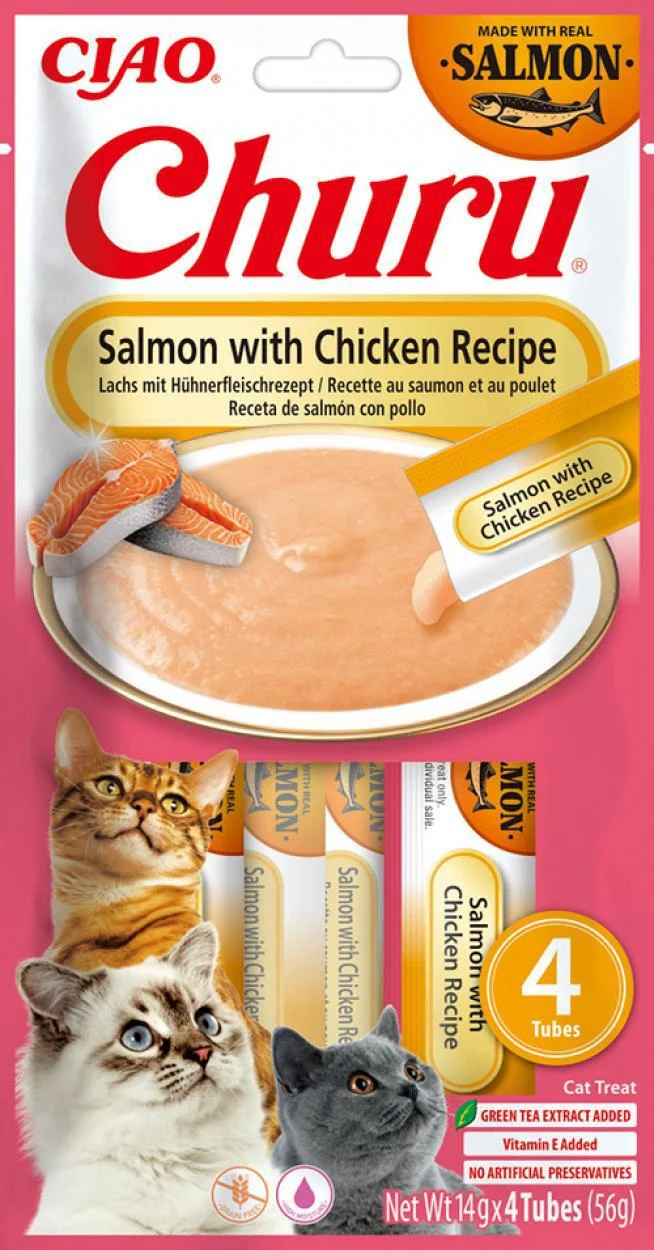 Ciao kattensnack Churu zalm met kip 14 g 4 stuks