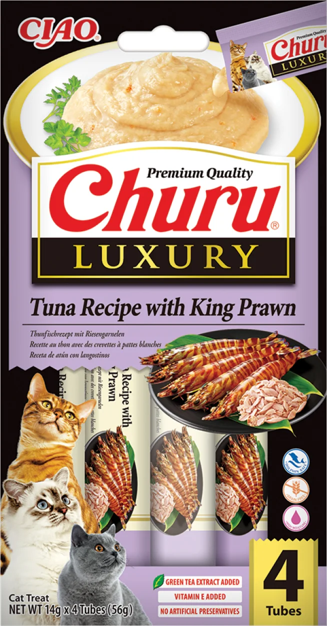 Ciao kattensnack Churu Luxury tonijn met garnaal 14 g 4 stuks