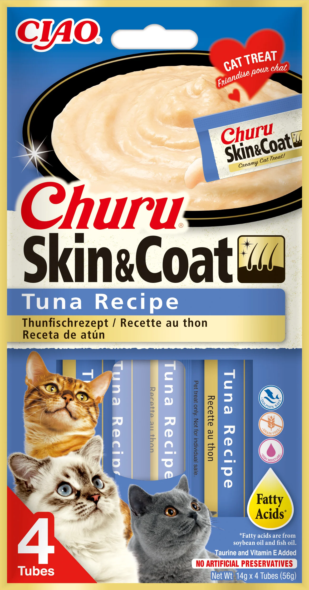 Ciao kattensnack Churu Skin & Coat tonijn 14 g 4 stuks