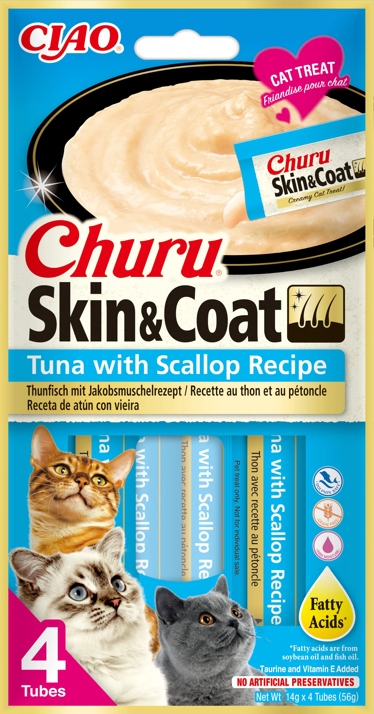 Ciao kattensnack Churu Skin & Coat tonijn met sint-jakobsschelp 14 g 4 stuks
