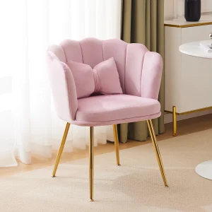 Fluwelen eetkamerstoel – 62 x 54,5 x 77 cm – met rugleuning – Metalen poten – Roze Fluwelen eetkamerstoel – 62 x 54,5 x 77 cm – met rugleuning – Metalen poten – Roze