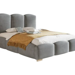 Emporius Gestoffeerd bed met opbergruimte 140×200 Roma – tweepersoonsbed 140 x 200, fluwelen Lichtgrijs (Jasmine 90)