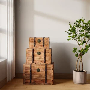 Set van 3 koffers van hout, opbergkoffers van hout en mdf – Naturel – ESPARTA