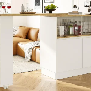 Dressoir、Draaibaar en uitschuifbaar barmeubel van MDF – grote opbergruimte – eigentijdse stijl – Wit Dressoir、Draaibaar en uitschuifbaar barmeubel van MDF – grote opbergruimte – eigentijdse stijl – Wit