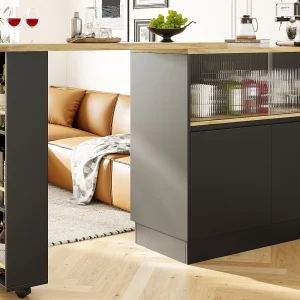 Dressoir、Draaibaar en uitschuifbaar barmeubel van MDF – grote opbergruimte – eigentijdse stijl – Zwart Dressoir、Draaibaar en uitschuifbaar barmeubel van MDF – grote opbergruimte – eigentijdse stijl – Zwart