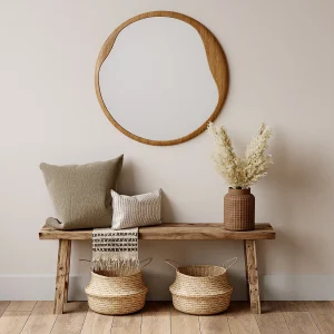Ronde wandspiegel met organische structuur van hout – D60 cm – Naturel – FUJIAN