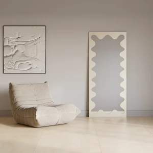 Grote rechthoekige spiegel van metaal met golvende structuur – L70 x H160 cm – Beige – GANSU Grote rechthoekige spiegel van metaal met golvende structuur – L70 x H160 cm – Beige – GANSU