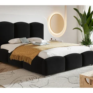 Emporius Gestoffeerd bed met opbergruimte 140×200 Roma – tweepersoonsbed 140 x 200, fluwelen Zwart (Amor Velvet 4322)