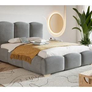 Emporius Gestoffeerd bed met opbergruimte 160×200 Roma – tweepersoonsbed 160 x 200, fluwelen Lichtgrijs (Jasmine 90)