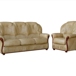 Driezitsbank en fauteuil DAPHNE 100% buffel leer – beige