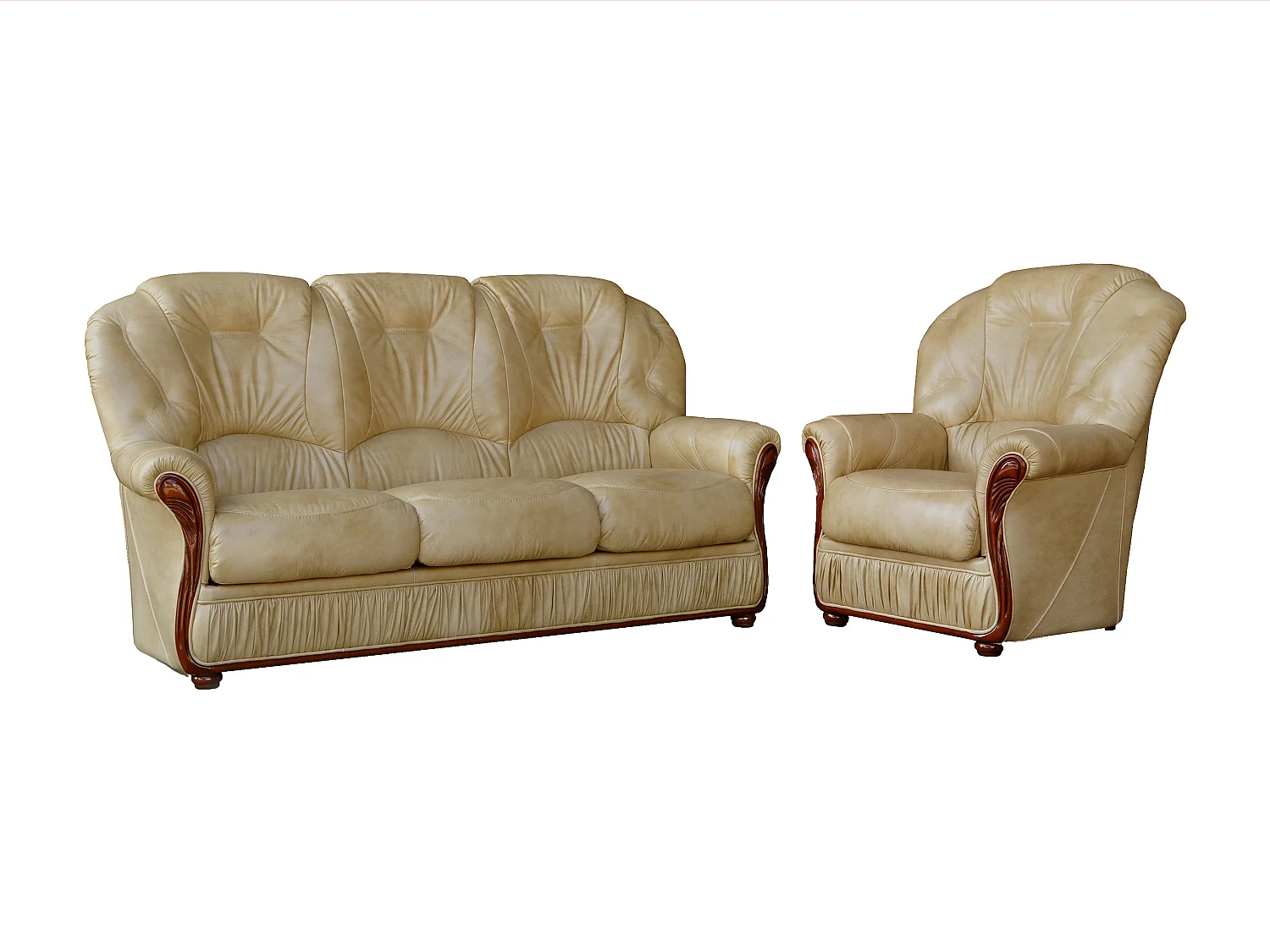 Driezitsbank en fauteuil DAPHNE 100% buffel leer - beige