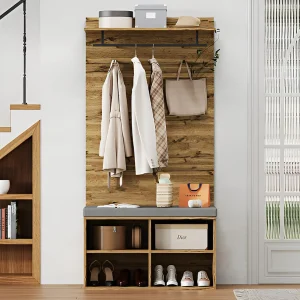 Garderobe met kapstok en schoenenbank – verstelbare planken – Naturel