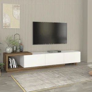 Tv-meubel met 3 lades en 1 nis – Wit en naturel – DUKIAN Tv-meubel met 3 lades en 1 nis – Wit en naturel – DUKIAN