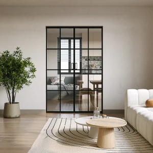 Dubbele schuifdeur in gehard glas met klamplaagsysteem – 2 x H205 x L63 cm – WILDEN II Dubbele schuifdeur in gehard glas met klamplaagsysteem – 2 x H205 x L63 cm – WILDEN II