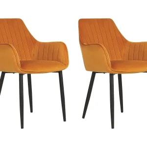Eetkamerstoel Set van 2 Fluweel Oranje WELLSTON Eetkamerstoel Set van 2 Fluweel Oranje WELLSTON