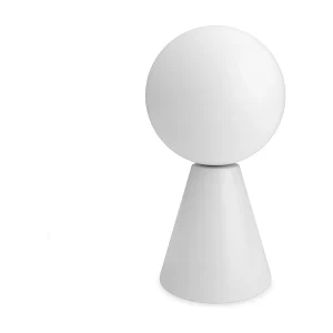 GEOMETRISCHE tafellamp moderne en elegante stijl – Hoogte 32 cm – G9 LED 5W – piramidevorm – 1,5 meter kabel, aan&uit, bolvormige kop – hout en glas – IP30 – wit