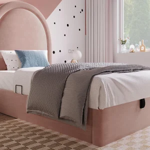 Fluweel gestoffeerd babybed – 90x200cm – met opbergruimte – roze Fluweel gestoffeerd babybed – 90x200cm – met opbergruimte – roze