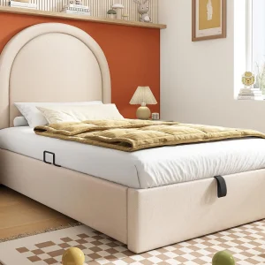 Gelijkaardig gestoffeerd babybedje met patroon – 90x200cm – met opbergruimte – Beige Gelijkaardig gestoffeerd babybedje met patroon – 90x200cm – met opbergruimte – Beige