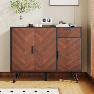 Dressoir met 3 deuren en 1 lade – 90 x 30 x 71,5 cm – verstelbare planken – MDF en spaanplaat – Zwart en hout