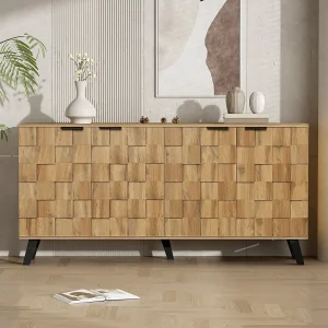 Dressoir met 4 deuren – 160,5 x 35,5 x 78 cm – voor woonkamer, eetkamer – Spaanplaat – Houtkleur Dressoir met 4 deuren – 160,5 x 35,5 x 78 cm – voor woonkamer, eetkamer – Spaanplaat – Houtkleur