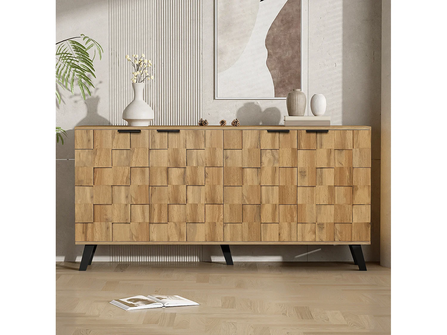 Dressoir met 4 deuren - 160,5 x 35,5 x 78 cm - voor woonkamer, eetkamer - Spaanplaat - Houtkleur