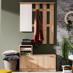 Garederobe PENINA – 1 deur, 2 nissen en 1 spiegel – Kleur: eiken – Koop nu online Garederobe PENINA – 1 deur, 2 nissen en 1 spiegel – Kleur: eiken – Koop nu online