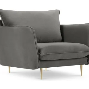 Fauteuil "Vienna" Flueel, Lichtgrijs – 97x94x95cm
