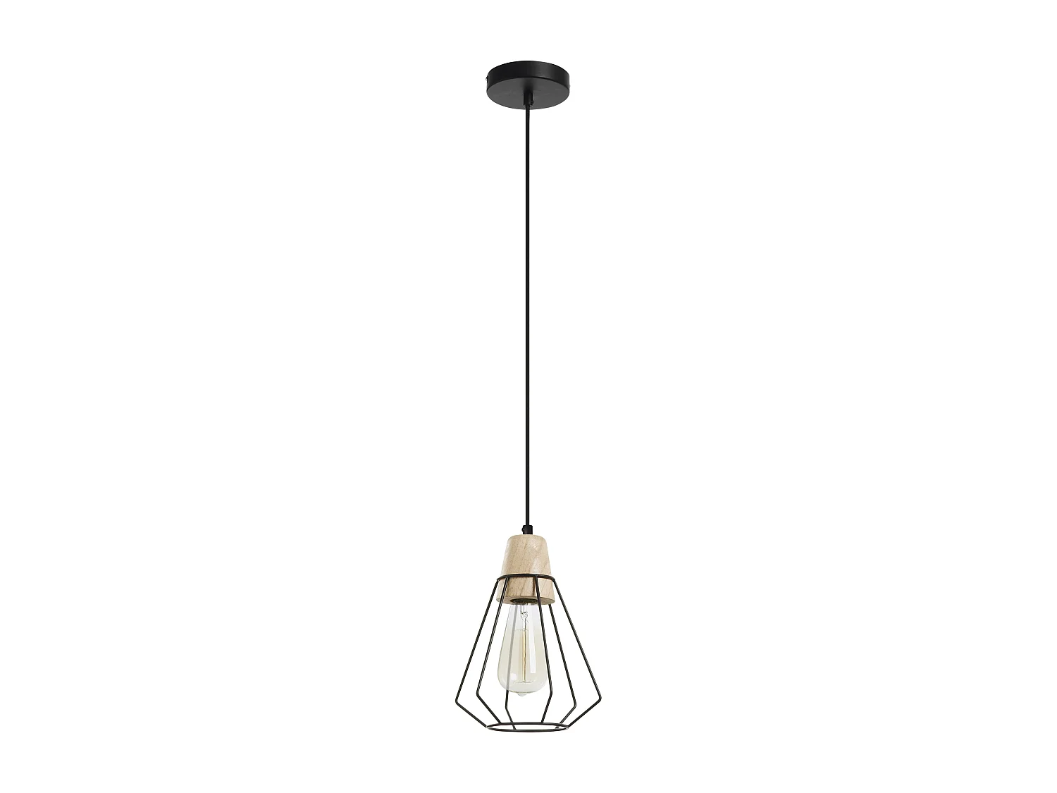 ELGA moderne stijl plafondlamp - H 120 cm - E27 60W - staal en hout - zwart - ip20