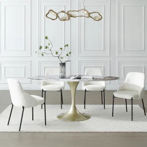 Eettafel voor 8 personen van keramiek en goudkleurig metaal – Wit marmereffect en grijs – ELVA Eettafel voor 8 personen van keramiek en goudkleurig metaal – Wit marmereffect en grijs – ELVA