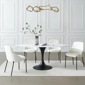 Eettafel voor 8 personen van keramiek en zwart metaal – Wit marmereffect – ELVA Eettafel voor 8 personen van keramiek en zwart metaal – Wit marmereffect – ELVA