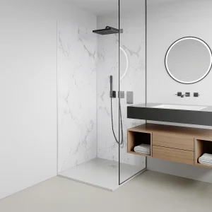 Set van 2 douchewandpanelen met wit marmereffect van aluminium 2 x L90 x H210 cm ENEKO Set van 2 douchewandpanelen met wit marmereffect van aluminium 2 x L90 x H210 cm ENEKO