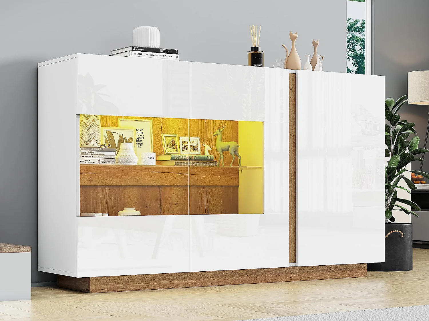 Dressoir met LED - 3 deuren - spaanplaat - Wit