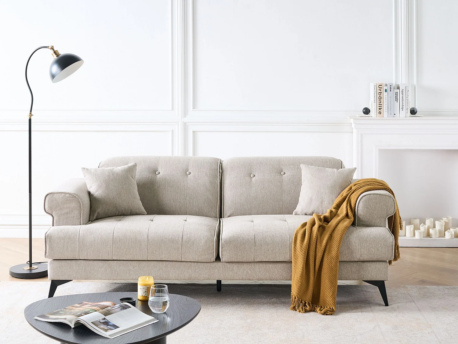 Driezitsbank stof taupe SKIVE