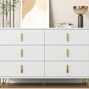 Dressoir 120x40x77 cm – met 6 lades – gouden handgrepen – Wit