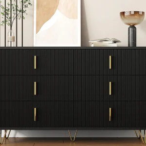 Dressoir 120x40x77 cm – met 6 lades – gouden handgrepen – Zwart
