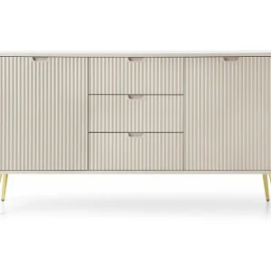 Dressoir – 168 cm – 2 deuren met drie laden – greige met gouden poten – ZOVA Dressoir – 168 cm – 2 deuren met drie laden – greige met gouden poten – ZOVA